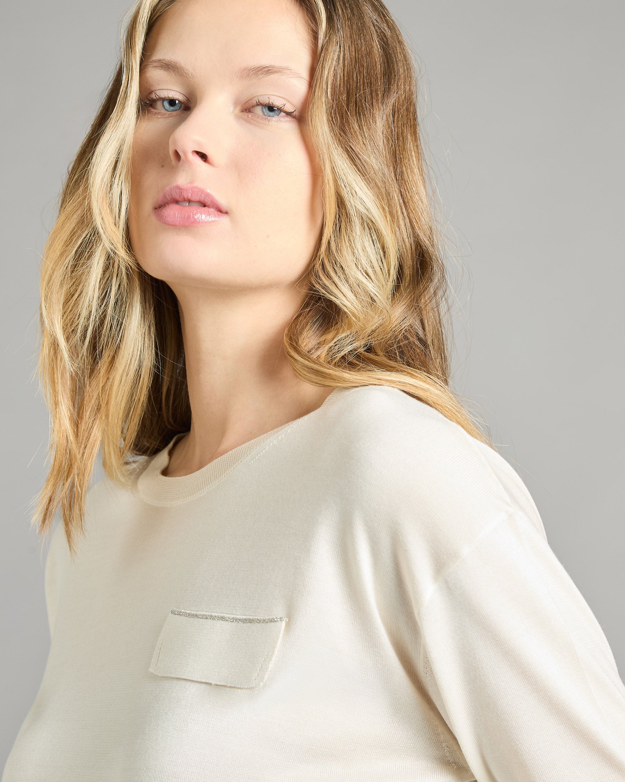 Pure silk round neck sweater