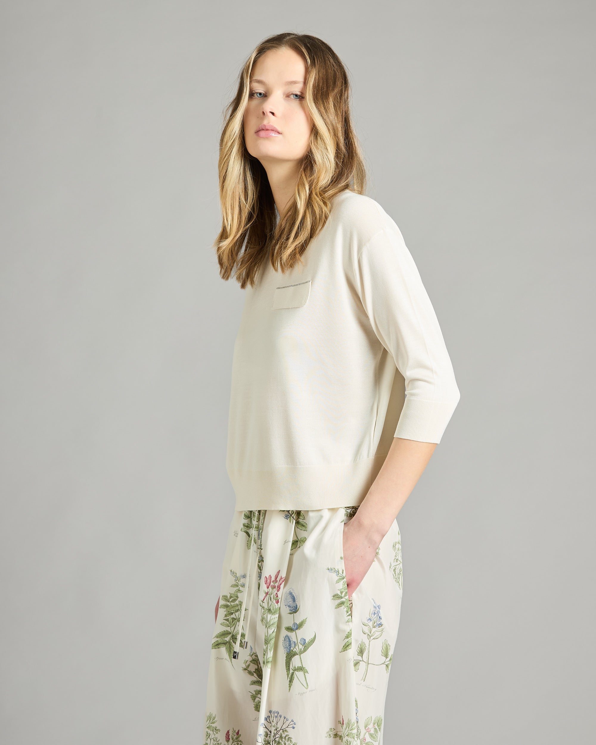 Pure silk round neck sweater