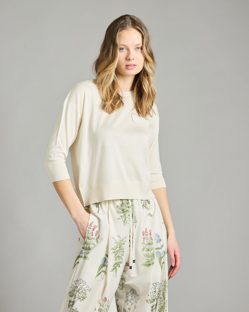 Pure silk round neck sweater