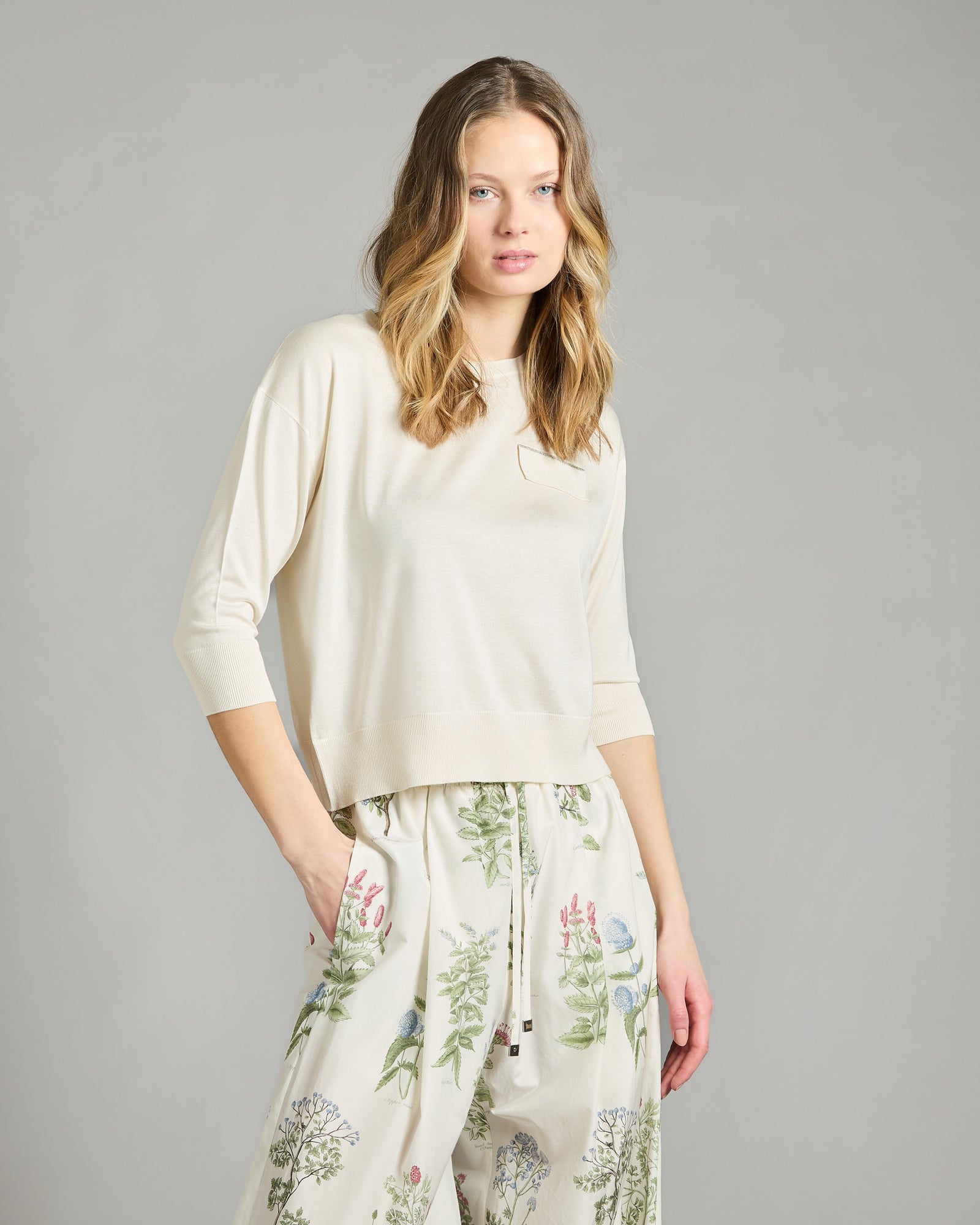 Pure silk round neck sweater