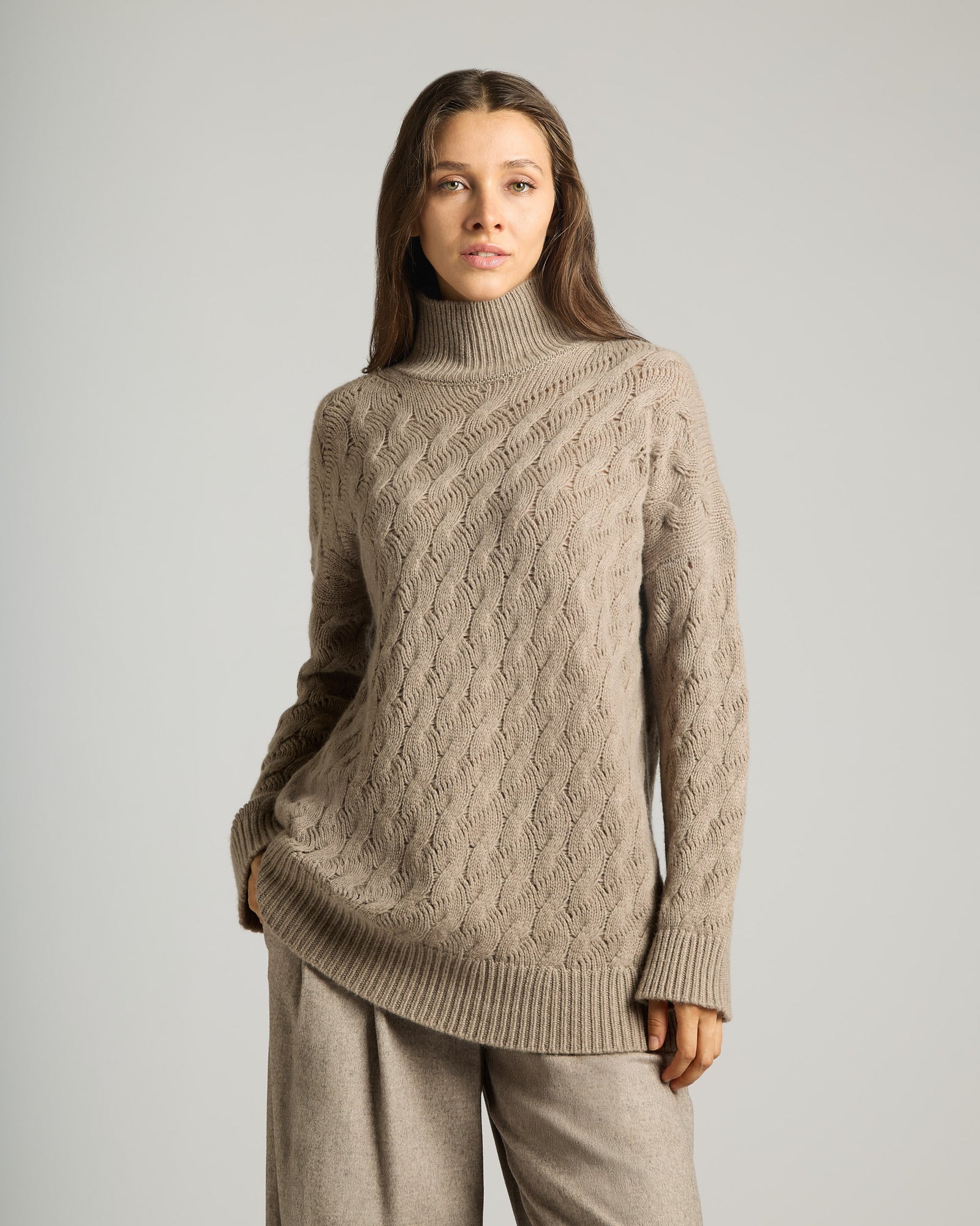 Brown Turtleneck Sweater in Kid Cashmere