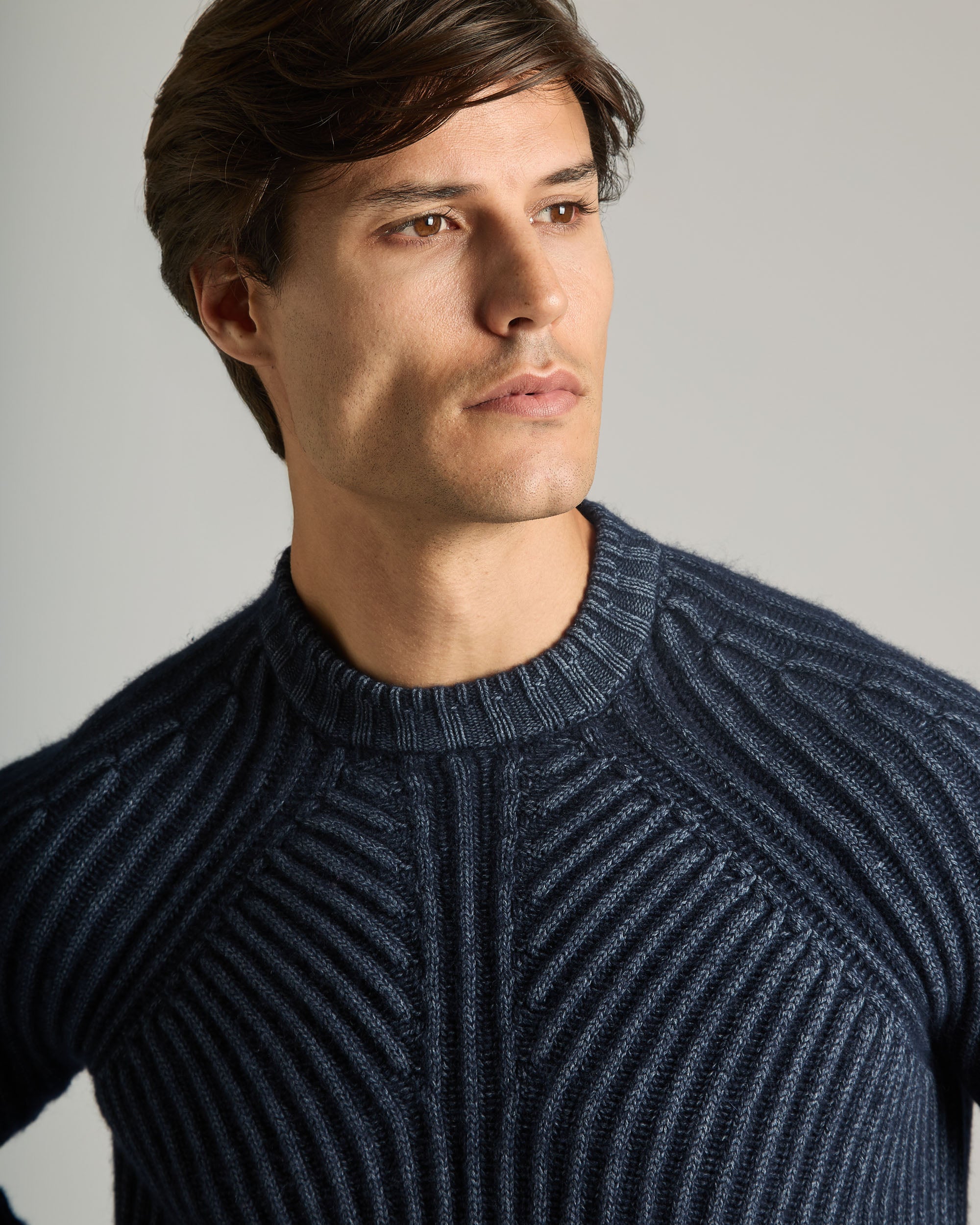 Crewneck Sweater with Tabular Rib in Kid Cashmere 3