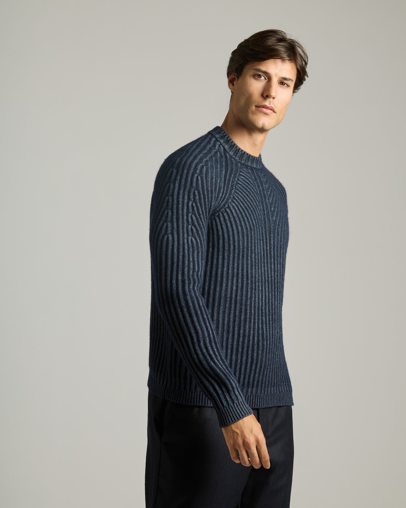 Crewneck Sweater with Tabular Rib in Kid Cashmere 2