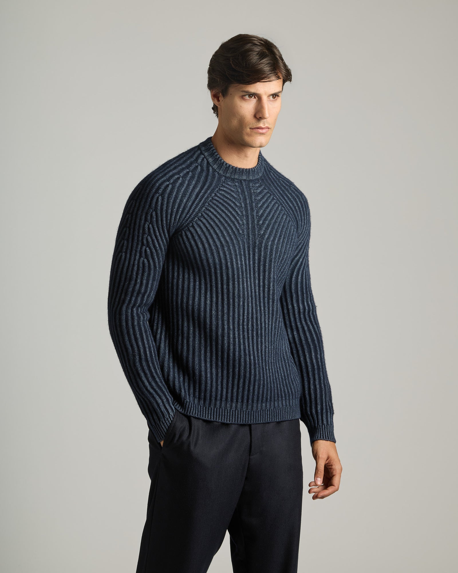Crewneck Sweater with Tabular Rib in Kid Cashmere