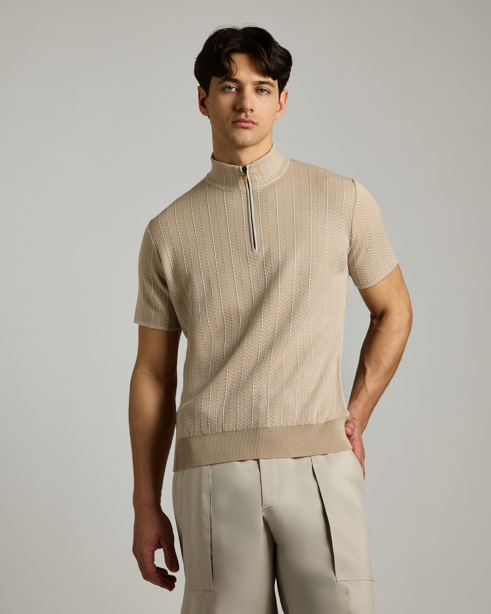 Cashmere, Silk and Linen Mock neck sweater