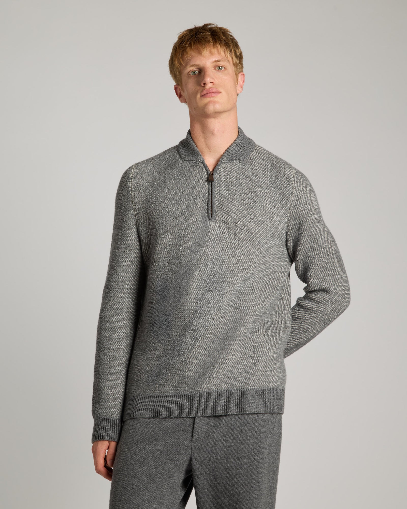 Zip-up Turtleneck Jumper in Kid Cashmere and Nettle