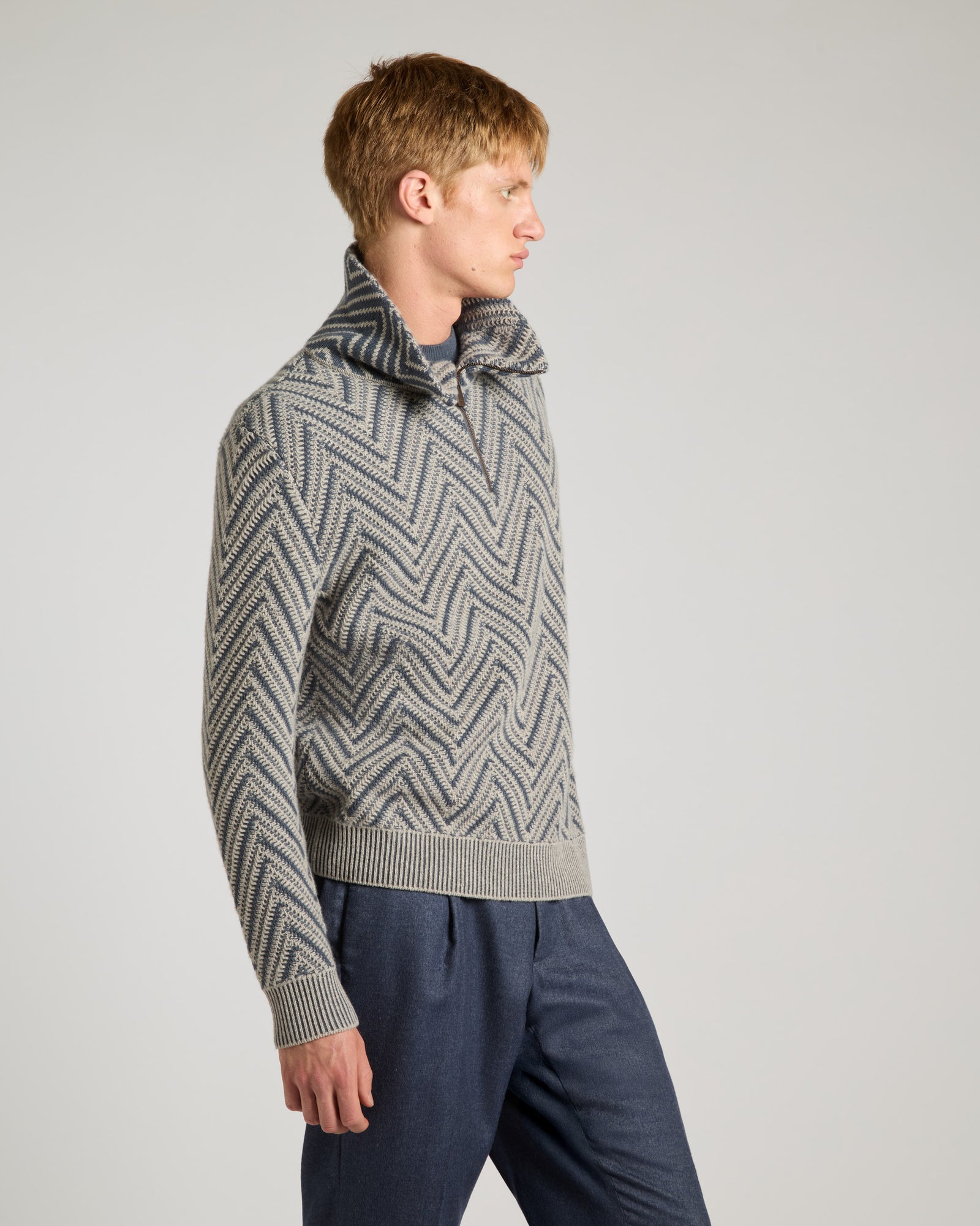 Two-tone Chevron high-neck sweater in Kid Cashmere 3
