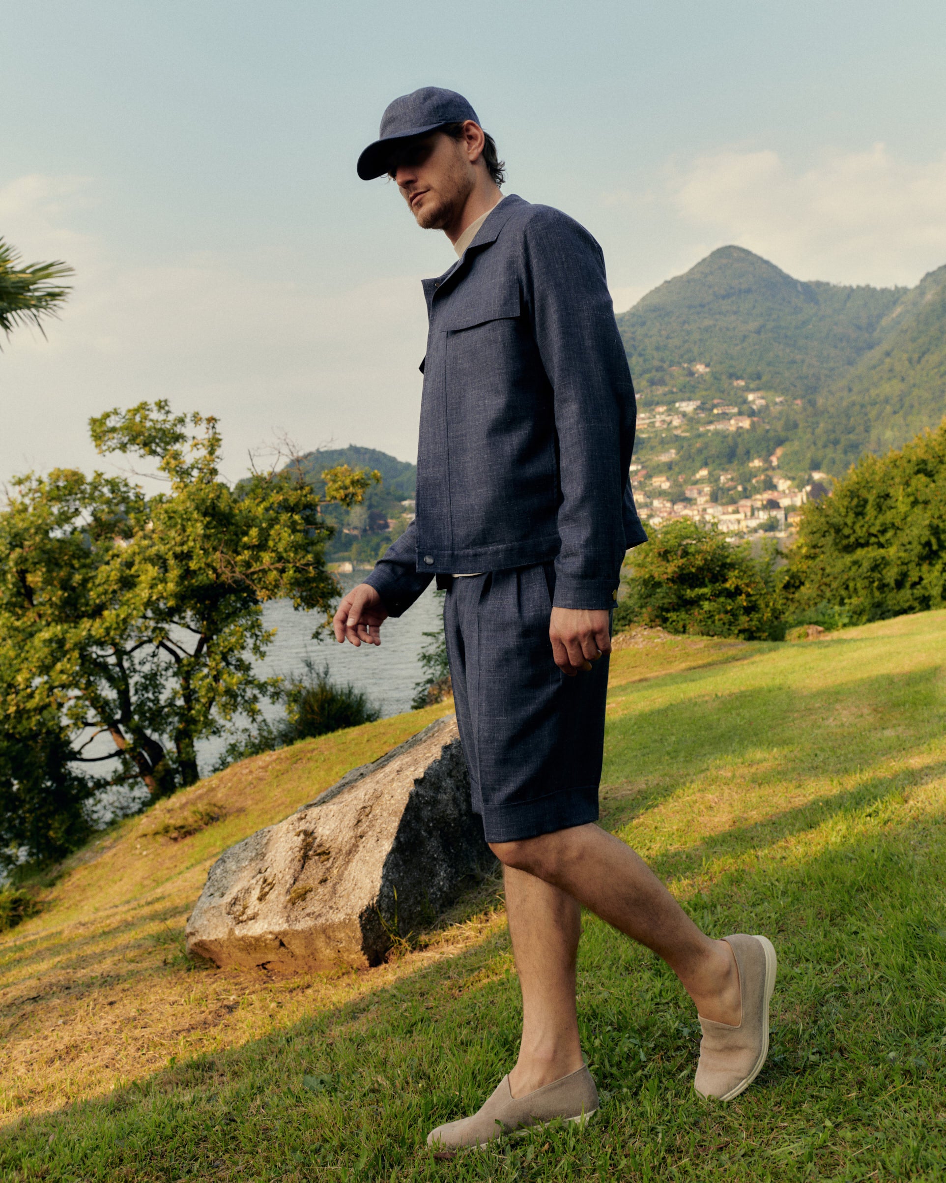 Blue Denim Bermudas in Cashmere Canvas