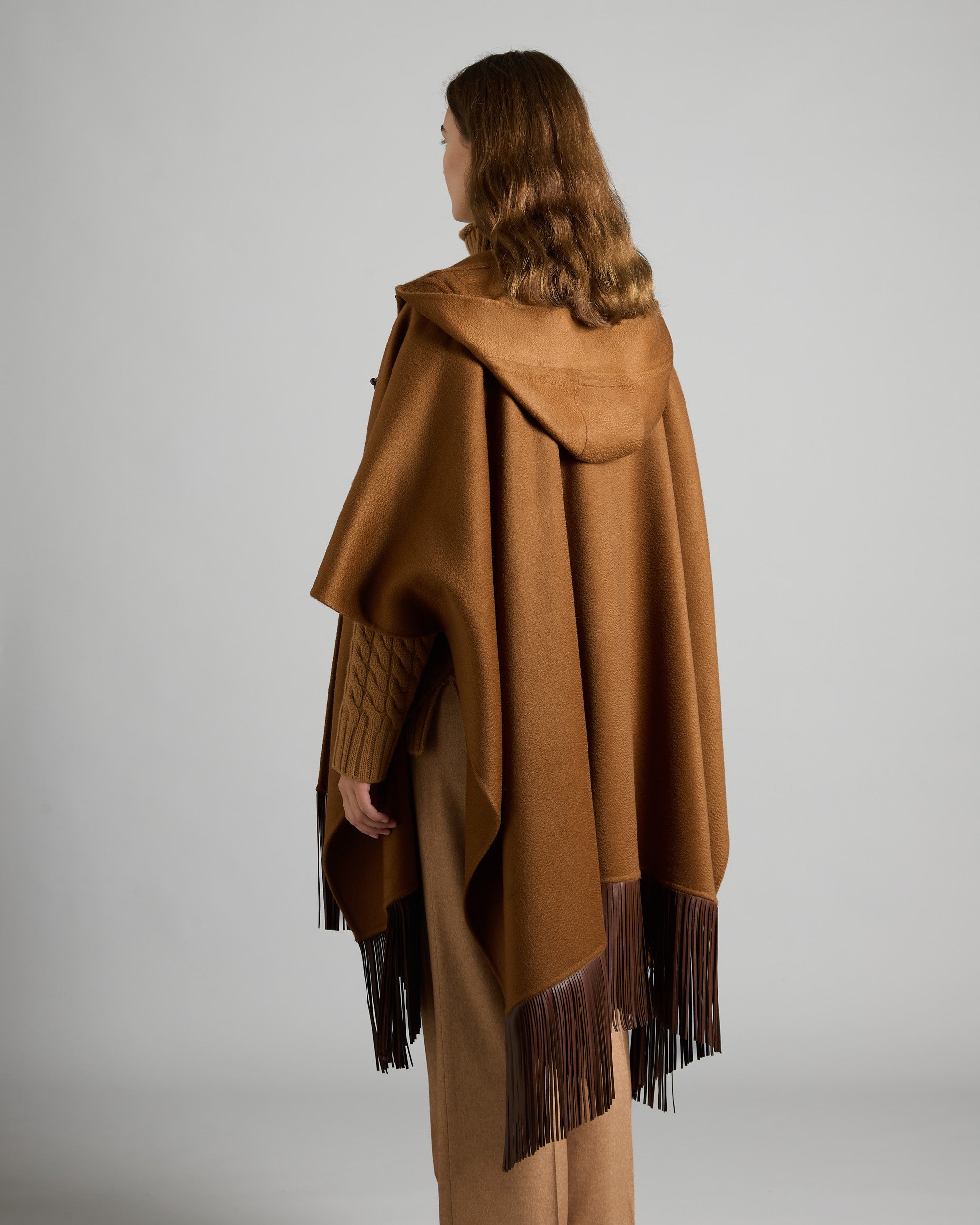 Brown Cashmere Cape with Fringes 4