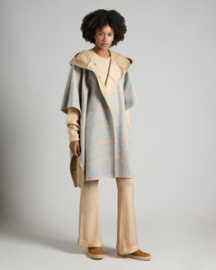 Cape with embroidery in two-tone double Cashmere