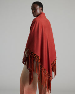 Red Triangle Cashmere Shawl With Leather Fringes