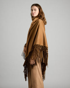 Brown Cashmere double Shawl With Leather Fringes 2