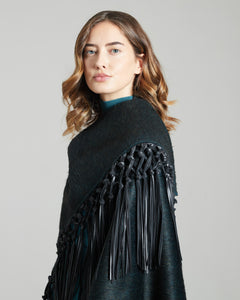 Green cashmere and mohair double shawl with fringes