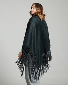 Green cashmere and mohair double shawl with fringes