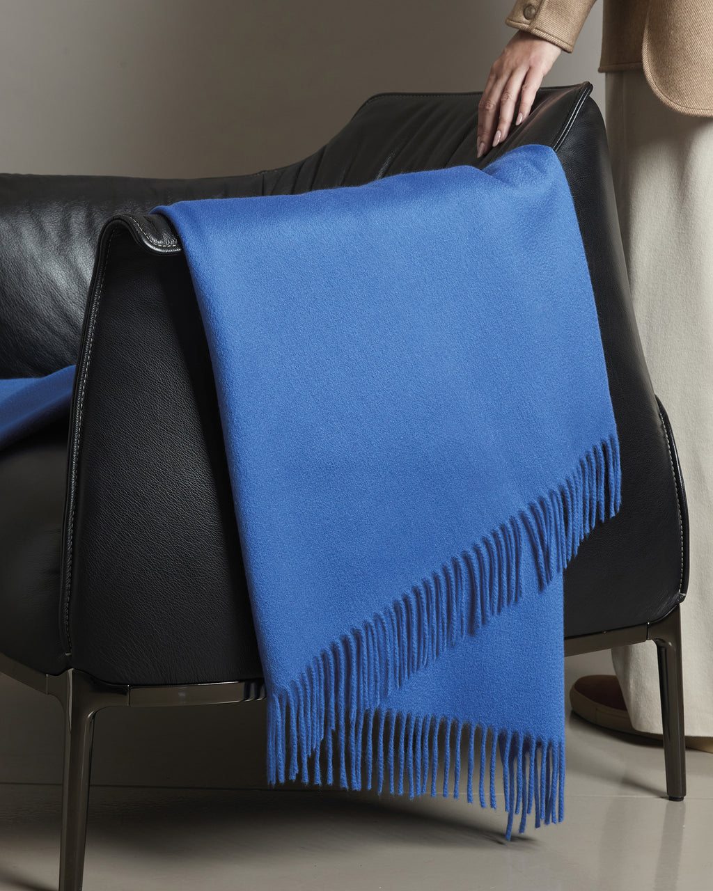 Blue pure cashmere plaid cm. 140X115