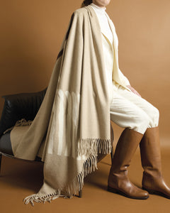 Beige pure cashmere plaid with logo