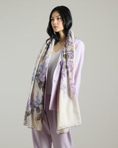 Orta shawl with wisteria print in cashmere and silk