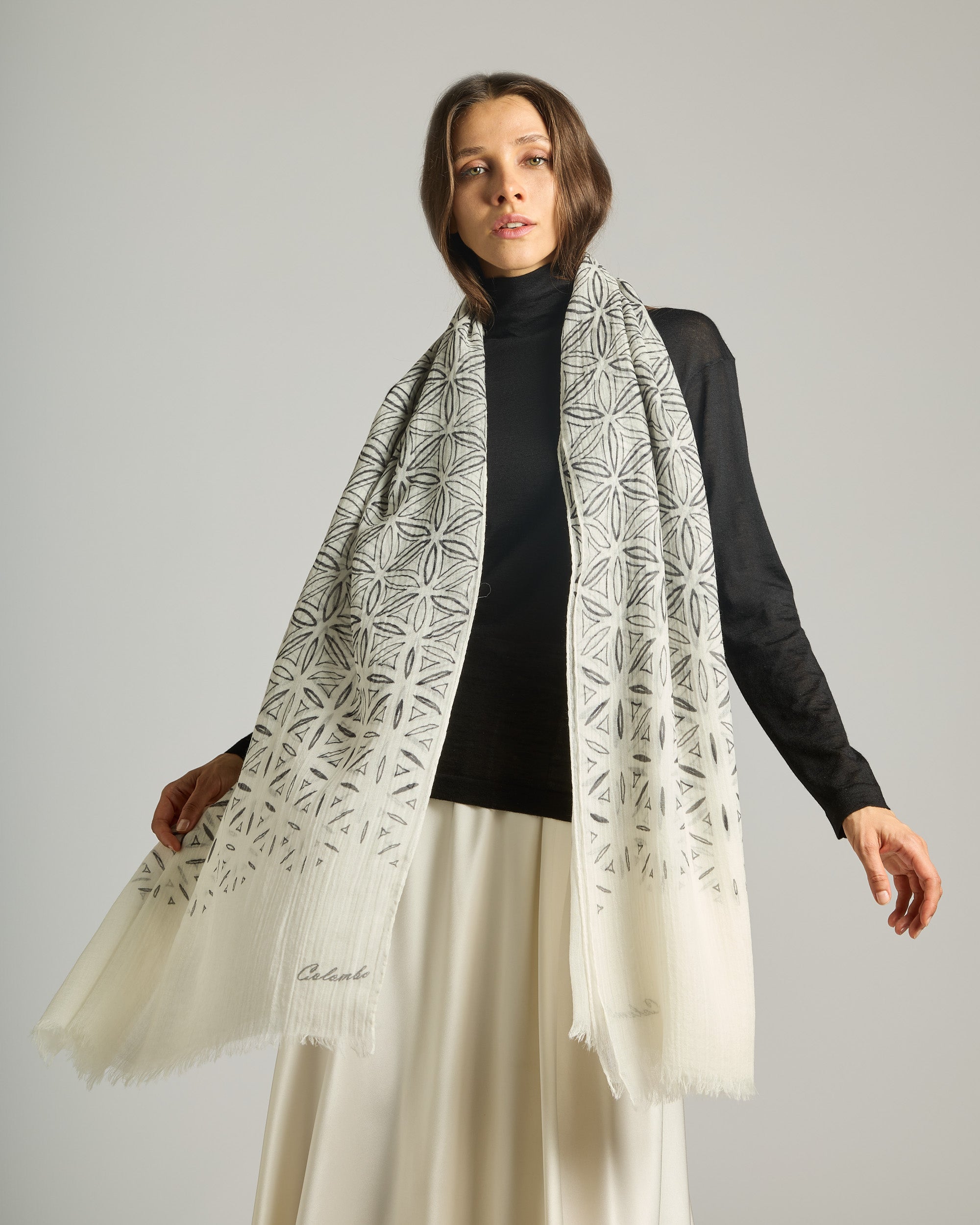 Hellebore  Print Cashmere and Silk Stole