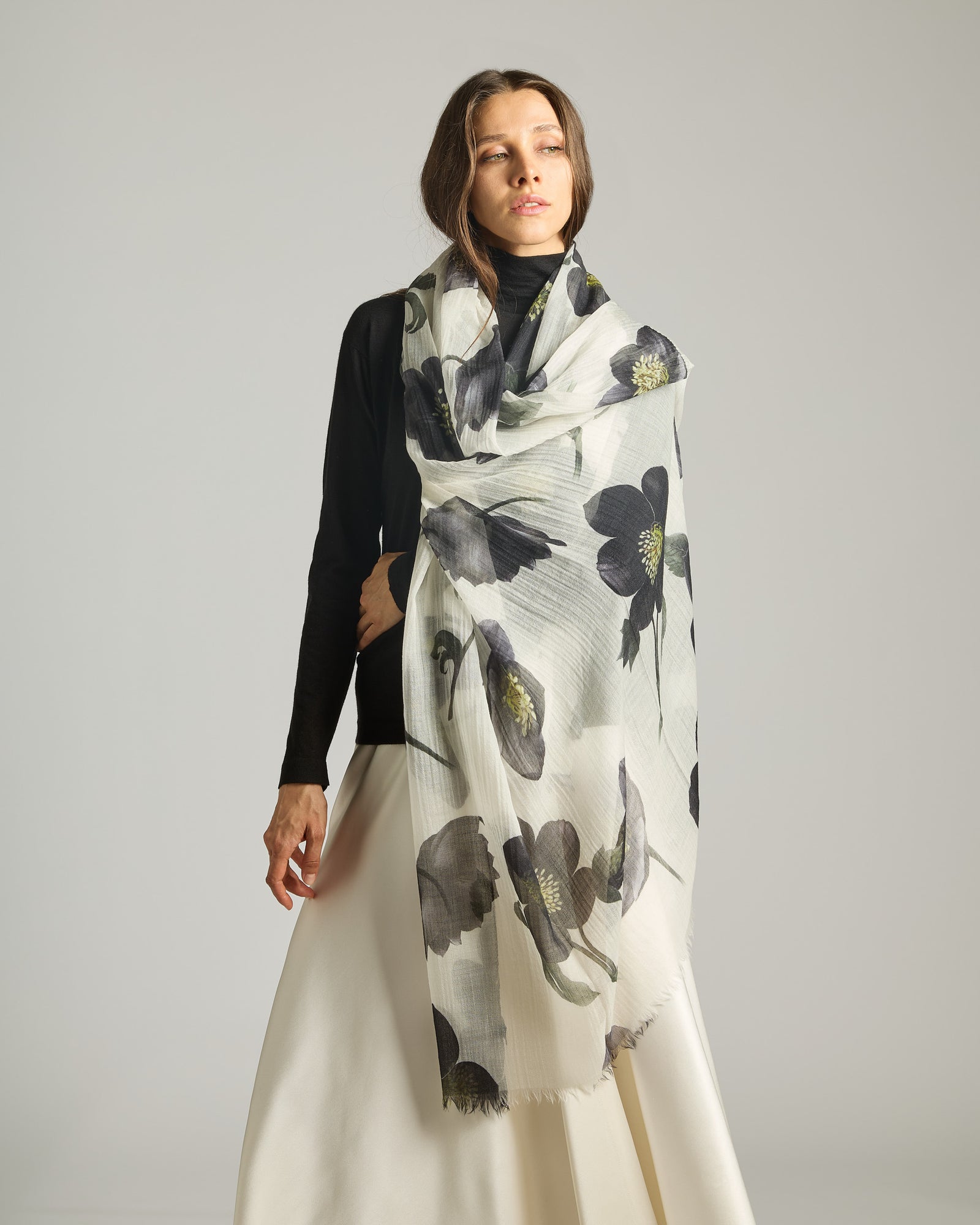 Hellebore  Print Cashmere and Silk Stole