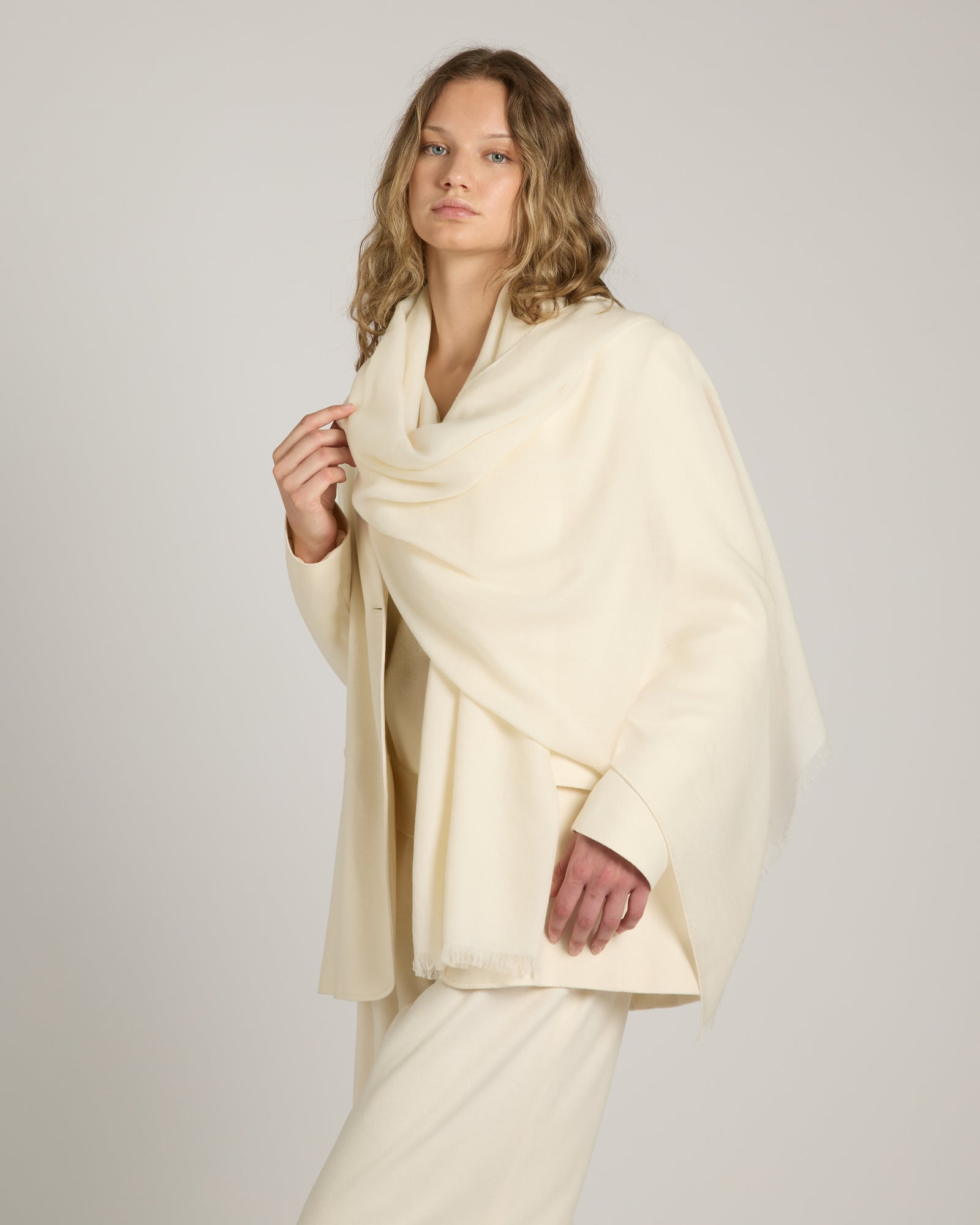 White cashmere and silk stole