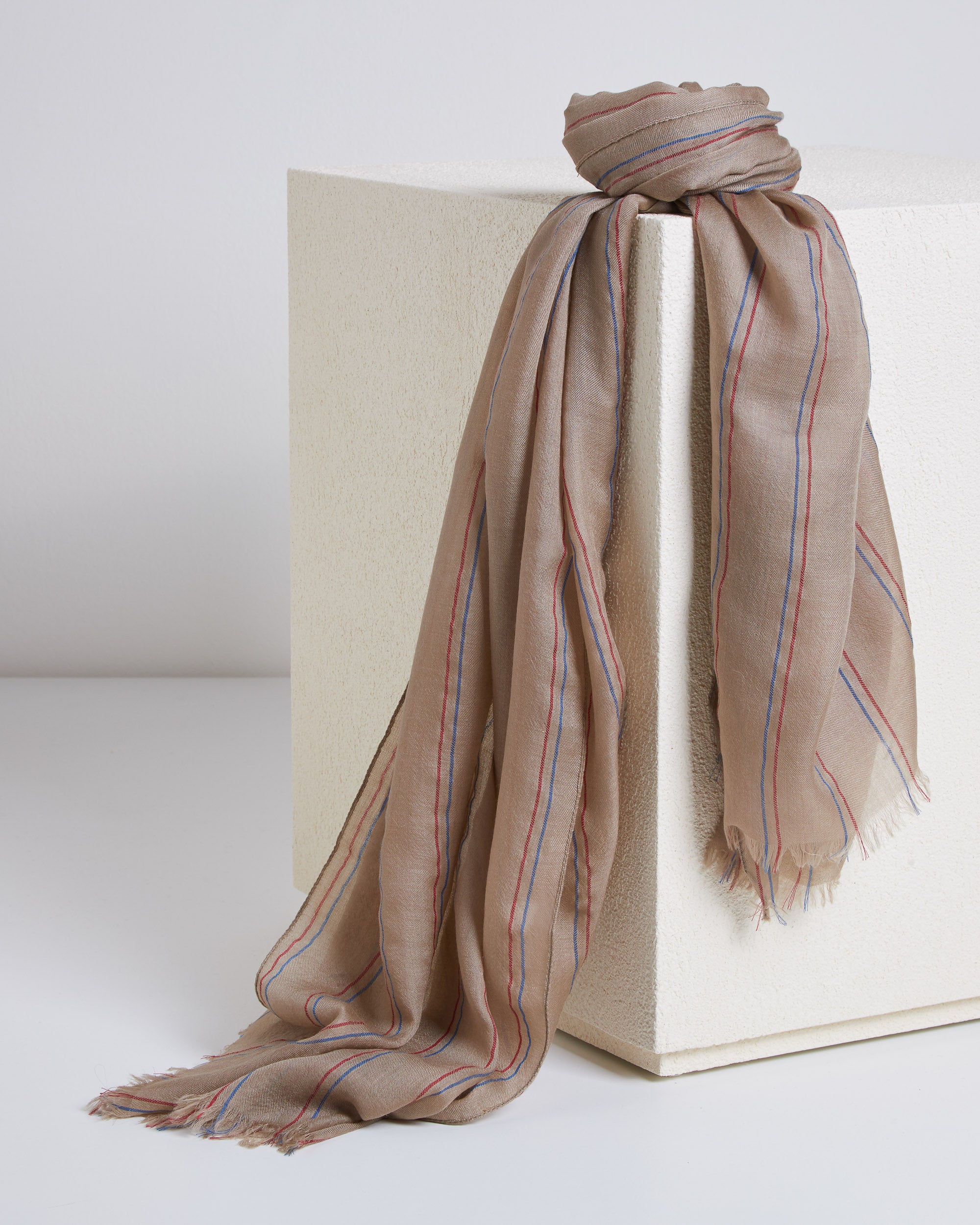 Brown Cashmere-silk stole with stripes