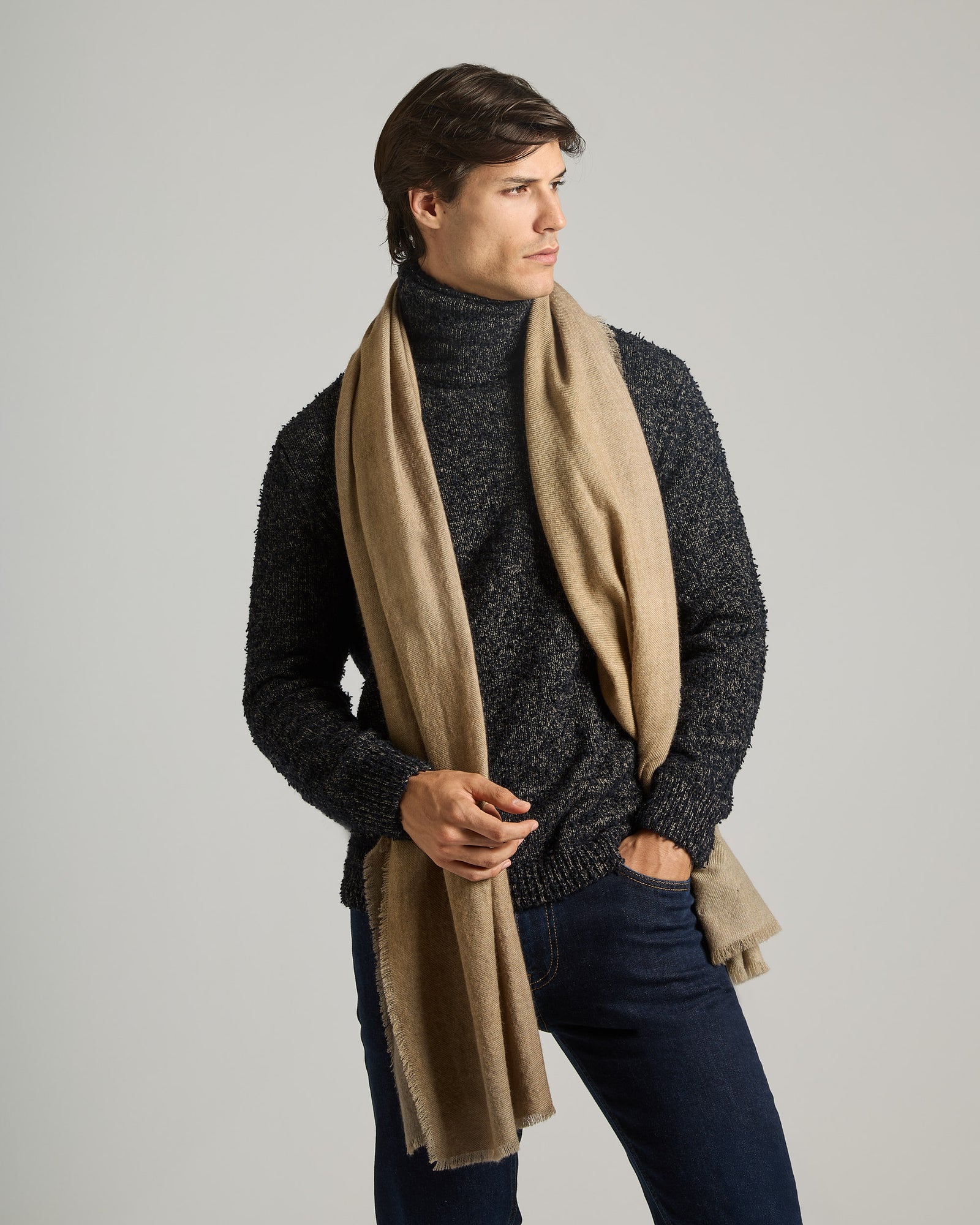 Beige Pure Cashmere Stole