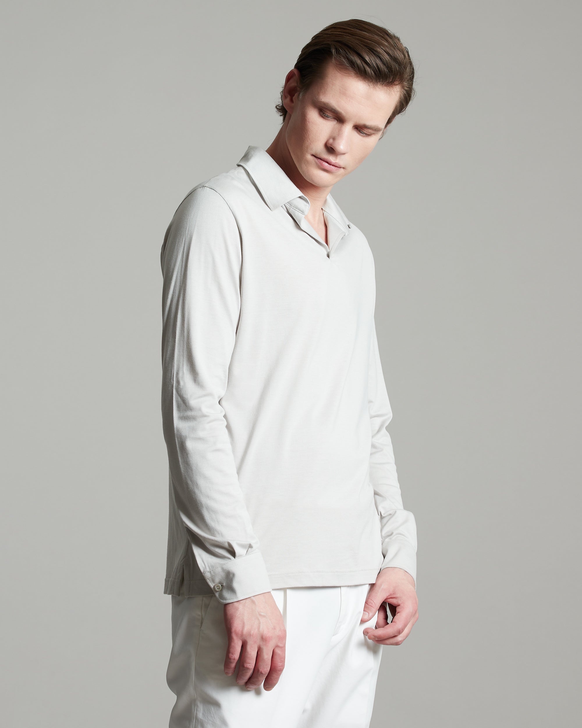 Jersey Long-sleeved Polo shirt in beige