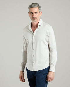 Beige silk and cotton polo shirt